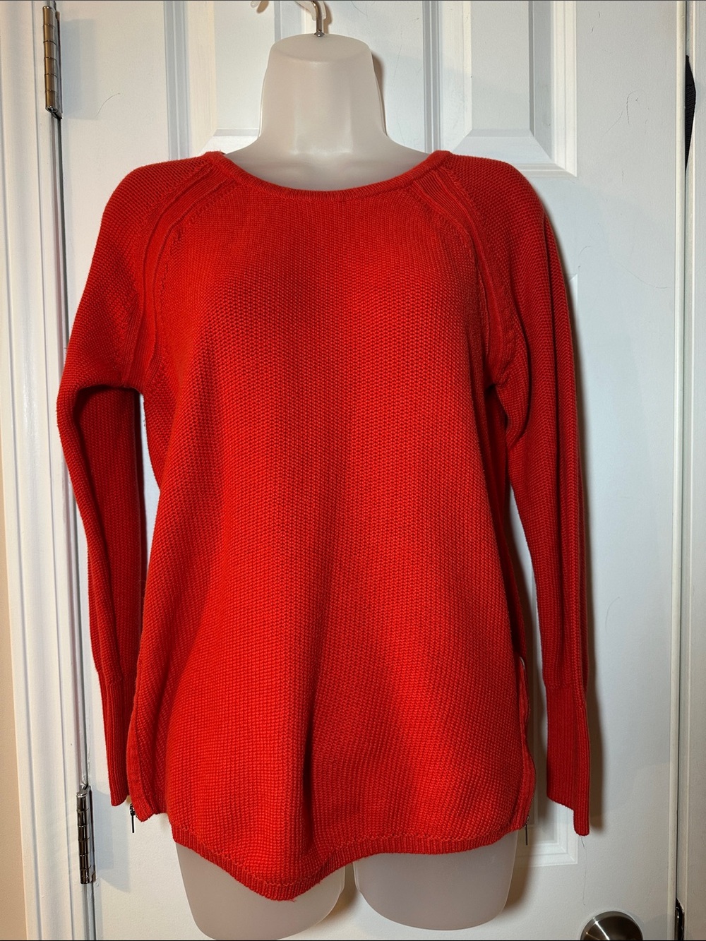 Athleta Bright Red Waffle-Knit Crewneck Sweater